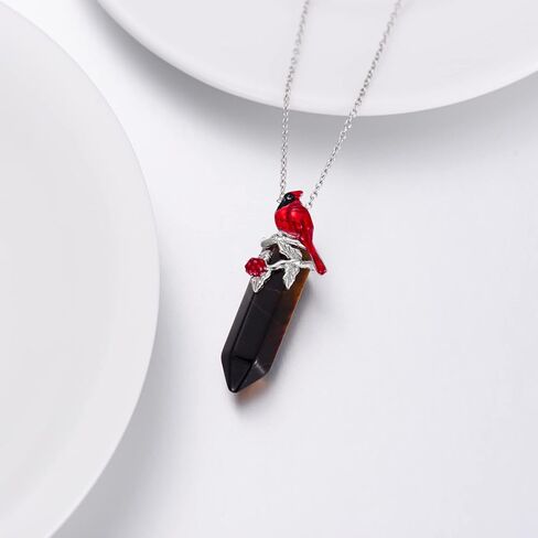 Plesitep الكاردينال قلادة 925 الفضة الاسترليني الريكي شفاء الكريستال الطبيعي سداسية عين النمر حجر الكاردينال الطيور قلادة قلادة للنساء الفتيات in Kuwait