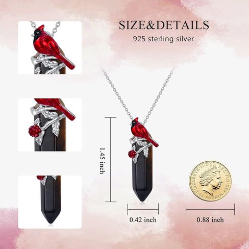 Plesitep الكاردينال قلادة 925 الفضة الاسترليني الريكي شفاء الكريستال الطبيعي سداسية عين النمر حجر الكاردينال الطيور قلادة قلادة للنساء الفتيات in Kuwait
