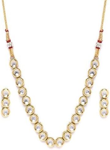 بريااسي طقم مجوهرات نحاسي قصير مطلي بالذهب وقلادة للبنات والنساء (ياقوت) (ذهبي), Short, مطلي بالذهب, كوندان in Kuwait