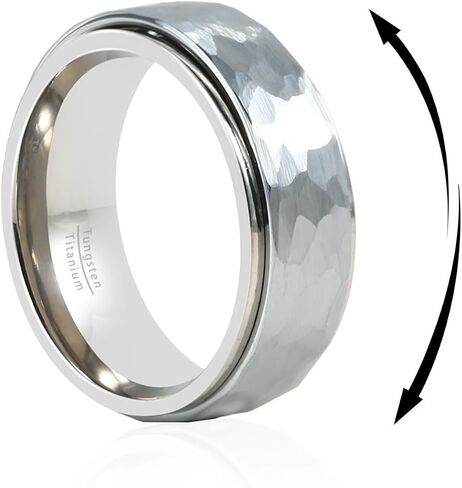 6/8mm Titanium Tungsten Spinner Wedding Mens Rings Half Size, Nickel Free Fidget Anxiety Ring for Men Women, Basic Plain Brushed/Brick/Cross/Hammered Engagement Promise Ring for Him Comfort fit 4-16 in Kuwait