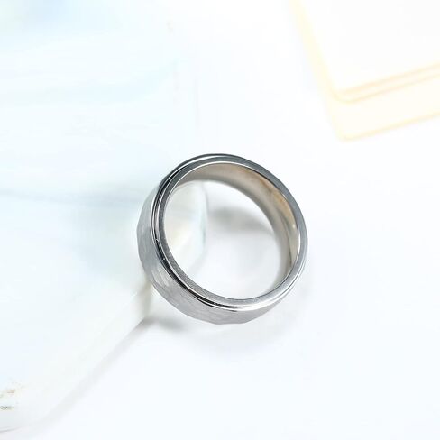6/8mm Titanium Tungsten Spinner Wedding Mens Rings Half Size, Nickel Free Fidget Anxiety Ring for Men Women, Basic Plain Brushed/Brick/Cross/Hammered Engagement Promise Ring for Him Comfort fit 4-16 in Kuwait