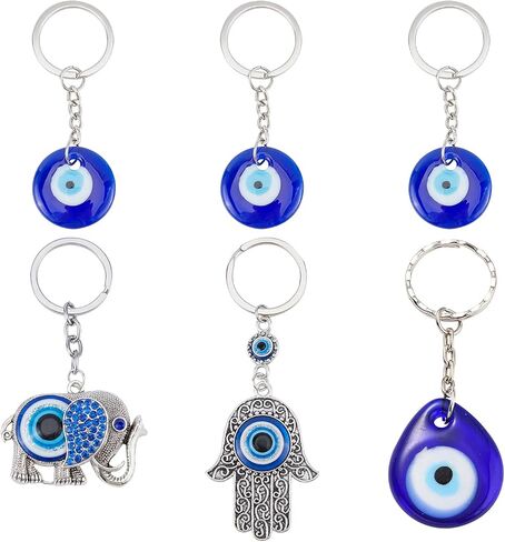 PH PandaHall 6 Pack Evil Eye Key Chain Keyring Set Turkish Hand of Fatima Hamsa Keyring, Owl, Elephant Good Luck Charm Good Luck Keychain Gift for Xmas Halloween Easter Ramadan Decoration in Saudi Arabia