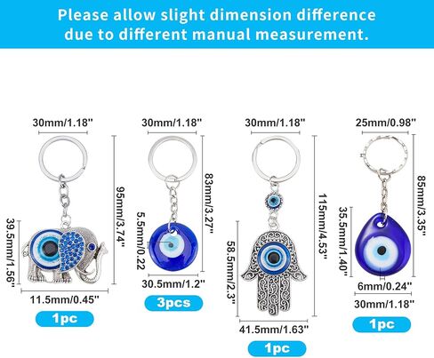 PH PandaHall 6 Pack Evil Eye Key Chain Keyring Set Turkish Hand of Fatima Hamsa Keyring, Owl, Elephant Good Luck Charm Good Luck Keychain Gift for Xmas Halloween Easter Ramadan Decoration in Saudi Arabia