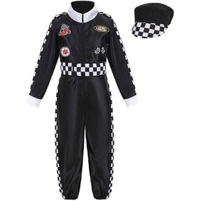LMYOVE Kids Race Car Driver Costume Boys Girls Racing Halloween Play Role Dress Up Racer Jumpsuit and car cap Toddler 3-9Y