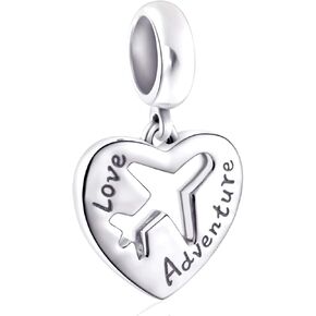 I Love to Travel Charms fits European Charm Bracelet, 925 Sterling Silver Travel Suitcase, Gold Plated Hot Air Balloon, Peace Bus Airplane Passport Lighthouse Flip Flops Charms for Women Jewelry Gifts in Kuwait