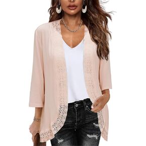 Zeagoo Women's 2023 Open Front Cardigans Lightweight 3/4 Sleeve Lace Kimono Soft Draped Cover Ups