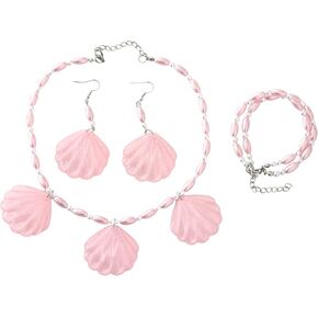 مجموعة قلادة وحلق على شكل صدفة وردية من Deifor مع مجموعة إكسسوارات سوار للنساء أو الفتيات دمية الأميرة التنكرية للهالوين للاستخدام اليومي in Kuwait