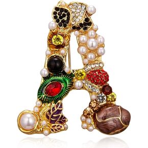 RINHOO Pearl Initial Brooch Pin Crystal A-Z 26 Alphabet Letters Brooch Colorful Enamel Breastpin Pin Jewelry for women Girl Gifts