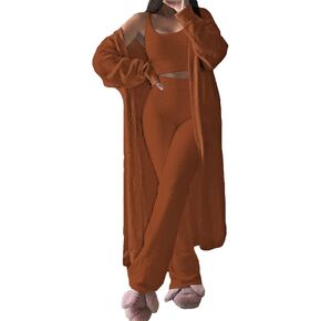 أطقم صالة نسائية من TOLENY مكونة من 3 قطع بدلات رياضية مفتوحة من الأمام سترة قصيرة بدون أكمام وأرجل واسعة وسراويل ملابس in Kuwait