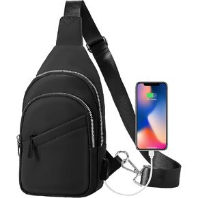 JASGOOD Sling Bag for Men Women, Crossbody Bag Faux Leather Fanny Pack Waterproof Chest Bag Backpack for Travel,Hiking,Black