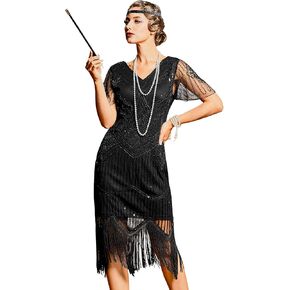 PrettyGuide Women's 1920s Flapper Dress Short Sleeve Glitter Sequin Inspired Fringed Party Cocktail Dresses in Kuwait