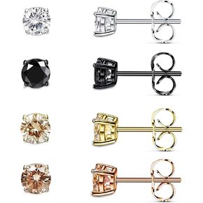 4 ازواج من الاقراط المرصعة من الستانلس ستيل الجراحي للنساء والرجال، اقراط ثقب الاذن 3/4/5/6/7 ملم مرصعة بالزركونيا المكعب، اقراط خالية من النيكل ومضادة للحساسية (4 الوان) in Kuwait