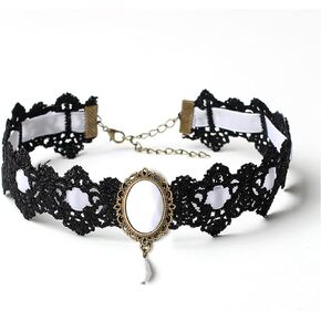 DINLUNED Black Lace Crystal Choker Necklace Lace Gothic Choker for Women for Halloween Weeding Costume Party Prom Vampire Choker jewelry