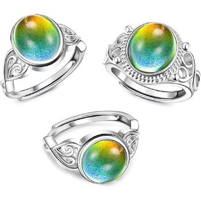 ادراماتا 3 قطع خواتم مزاجية للنساء مطلية بالذهب الابيض عيار 18 قيراط خواتم عقدة سلتيك خواتم سوليتير بيضاوية مصنوعة يدويا قابلة للتعديل التحكم في درجة الحرارة خواتم تغيير اللون المزاج، حجر المزاج in Kuwait