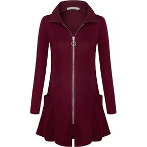 Miusey Womens Zip Up Tunic Sweatshirt Collar Neck Lightweight Long Jacket Cardigans
