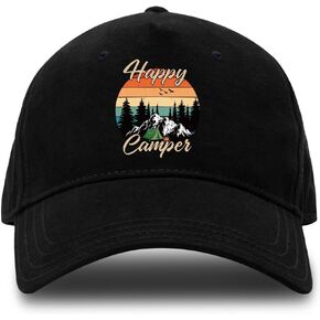 rofiowa Happy Camper Adjustable Cotton Baseball Cap, Funny Retro Black Trucker Hat Outdoor Accessories for Men Women Grandpa Dad Mom Camping Lover, Retirement Birthday for Camper in Saudi Arabia