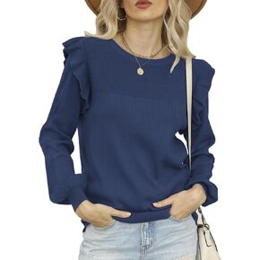 DEEP SELF Womens Long Sleeve Sweaters Ruffle Sweater for Women Casual Fall Sweatshirts Cozy Knit Pullover Sweater Tops in Kuwait
