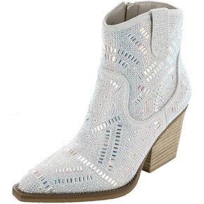 Very G Women's Maze Western Rhinestone Ankle Boot - Stylish Synthetic Leather Boots with 3 1/4" Inch Heel Height - Elegant Cowboy Boots - Versatile Ladies' Footwear for Casual and Dressy Occasions