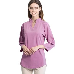 Tie G U Style Women's 3/4 Sleeve V Neck Stretch Loose Tunic Tops Casual Cotton Blouse Henley Collared Breathable Work Shirt in Kuwait