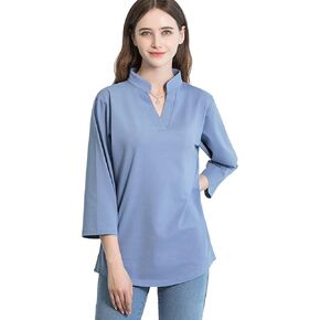 Tie G U Style Women's 3/4 Sleeve V Neck Stretch Loose Tunic Tops Casual Cotton Blouse Henley Collared Breathable Work Shirt