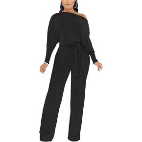 DinyIn Sexy Deep V Neck Long Wide Leg Pant for Women Casual Solid Jumpsuits Plus Size Romper with Belt in Kuwait