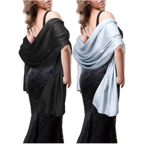 SATINIOR 2 Pieces Women Satin Shawl Scarfs Silky Wedding Bridesmaid Wraps (Black, Light Grey), about 70.87 x 27.56 inches in Saudi Arabia