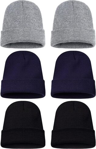 Geyoga 6 قطع متعددة الألوان قبعات شتوية دافئة ومريحة محبوكة مكبلة قبعة الجمجمة للبالغين والأطفال in Kuwait