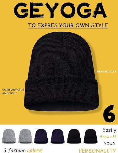 Geyoga 6 قطع متعددة الألوان قبعات شتوية دافئة ومريحة محبوكة مكبلة قبعة الجمجمة للبالغين والأطفال in Kuwait