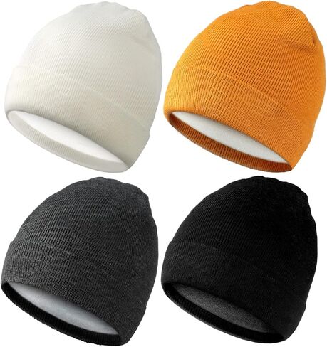 Winter Satin Lined Beanie Hat Silk Lined Beanies Cuffed Plain Skull Hat Knitted Watch Hat Winter Warm Beanies for Women Men in Kuwait