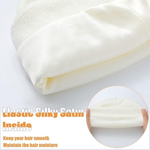 Winter Satin Lined Beanie Hat Silk Lined Beanies Cuffed Plain Skull Hat Knitted Watch Hat Winter Warm Beanies for Women Men in Kuwait