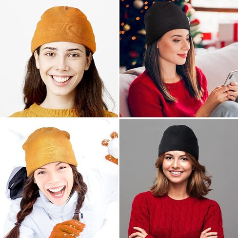 Winter Satin Lined Beanie Hat Silk Lined Beanies Cuffed Plain Skull Hat Knitted Watch Hat Winter Warm Beanies for Women Men in Kuwait