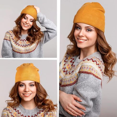 Winter Satin Lined Beanie Hat Silk Lined Beanies Cuffed Plain Skull Hat Knitted Watch Hat Winter Warm Beanies for Women Men in Kuwait