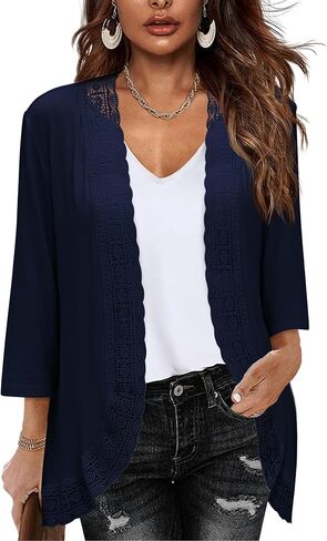 Zeagoo Women's 2023 Open Front Cardigans Lightweight 3/4 Sleeve Lace Kimono Soft Draped Cover Ups in Kuwait