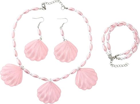 مجموعة قلادة وحلق على شكل صدفة وردية من Deifor مع مجموعة إكسسوارات سوار للنساء أو الفتيات دمية الأميرة التنكرية للهالوين للاستخدام اليومي in Kuwait