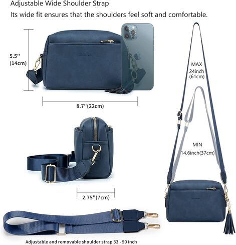 رولينز شنطة كروس صغيرة بسحاب ثلاثي للنساء، حزام عريض للهاتف الخلوي، شنطة كتف مع فتحات لبطاقات الائتمان in Kuwait