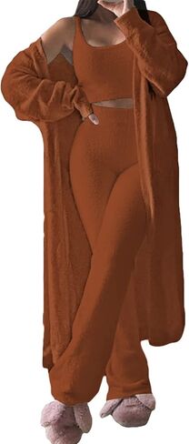 أطقم صالة نسائية من TOLENY مكونة من 3 قطع بدلات رياضية مفتوحة من الأمام سترة قصيرة بدون أكمام وأرجل واسعة وسراويل ملابس in Kuwait