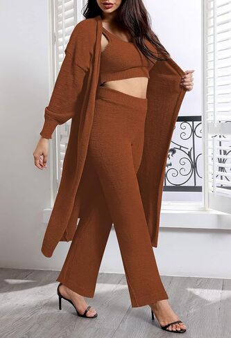 أطقم صالة نسائية من TOLENY مكونة من 3 قطع بدلات رياضية مفتوحة من الأمام سترة قصيرة بدون أكمام وأرجل واسعة وسراويل ملابس in Kuwait