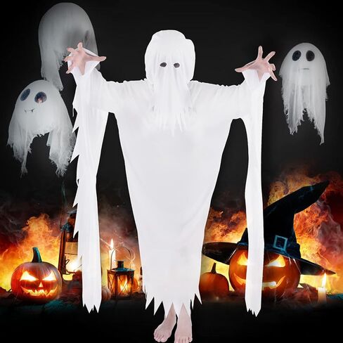 بيسوتولايف زي شبح تنكري للبالغين من الجنسين، زي تنكري للهالوين بتصميم شبح ابيض مع غطاء للرأس، مناسب للحفلات التنكرية للجنسين in Kuwait