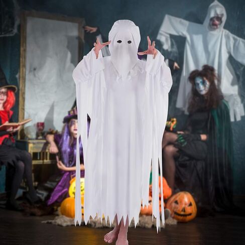 بيسوتولايف زي شبح تنكري للبالغين من الجنسين، زي تنكري للهالوين بتصميم شبح ابيض مع غطاء للرأس، مناسب للحفلات التنكرية للجنسين in Kuwait