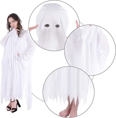 بيسوتولايف زي شبح تنكري للبالغين من الجنسين، زي تنكري للهالوين بتصميم شبح ابيض مع غطاء للرأس، مناسب للحفلات التنكرية للجنسين in Kuwait