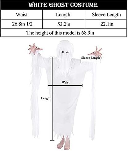 بيسوتولايف زي شبح تنكري للبالغين من الجنسين، زي تنكري للهالوين بتصميم شبح ابيض مع غطاء للرأس، مناسب للحفلات التنكرية للجنسين in Kuwait