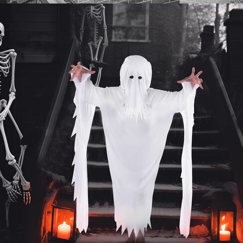 بيسوتولايف زي شبح تنكري للبالغين من الجنسين، زي تنكري للهالوين بتصميم شبح ابيض مع غطاء للرأس، مناسب للحفلات التنكرية للجنسين in Kuwait