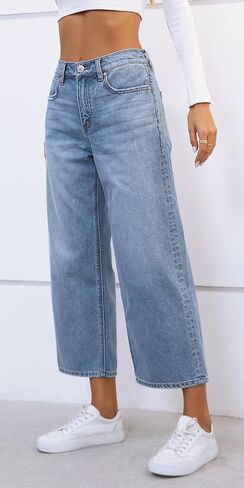 OFLUCK Women High Waisted Wide Leg Baggy Jeans,90s Boyfriend Jeans with Pockets in Kuwait