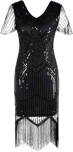 PrettyGuide Women's 1920s Flapper Dress Short Sleeve Glitter Sequin Inspired Fringed Party Cocktail Dresses in Kuwait