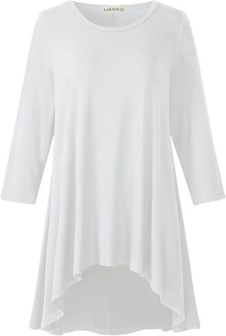 LARACE Womens Plus Size 3/4 Sleeve Loose Fit Flare Swing Tunic Tops Floral High Low Basic T Shirt in Kuwait