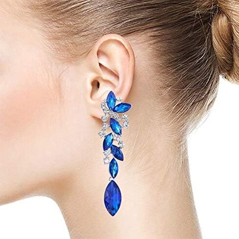 Art Deco Wedding Bridal Party Rhinestone Marquise Cluster Chandelier Long Dangle Statement Earrings in Saudi Arabia