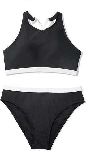 Yonique Sporty Bikini Athletic Bikini Swimsuit for Women Two Piece Bathing Suit for Teen Juniors High Neck Swimwear in Saudi Arabia