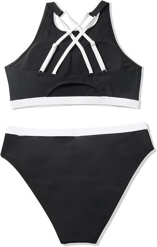Yonique Sporty Bikini Athletic Bikini Swimsuit for Women Two Piece Bathing Suit for Teen Juniors High Neck Swimwear in Saudi Arabia
