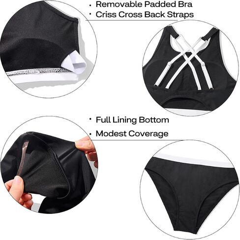Yonique Sporty Bikini Athletic Bikini Swimsuit for Women Two Piece Bathing Suit for Teen Juniors High Neck Swimwear in Saudi Arabia