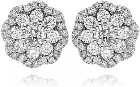 White Gold 925 Sterling Silver Iced Cz Flower Cluster Hip Hop Screw Back Stud Earrings in Saudi Arabia